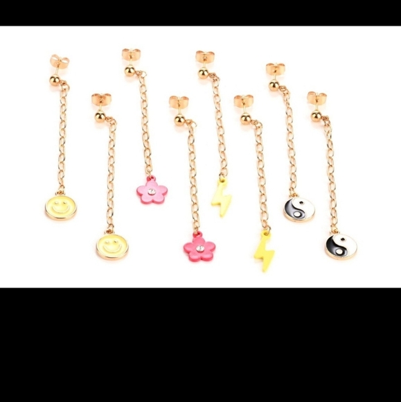 Claire's Girls Teen Gold Stud And Pendant Earrings Set, with Other Gemstone, 8-P - Picture 4 of 6